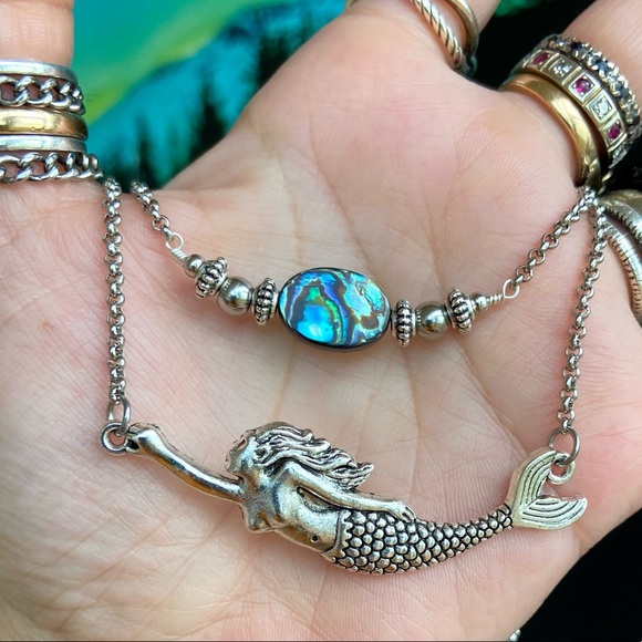 Mermaid abalone necklace . Double layer necklace with genuine blue abalone shell - Picture 8 of 15